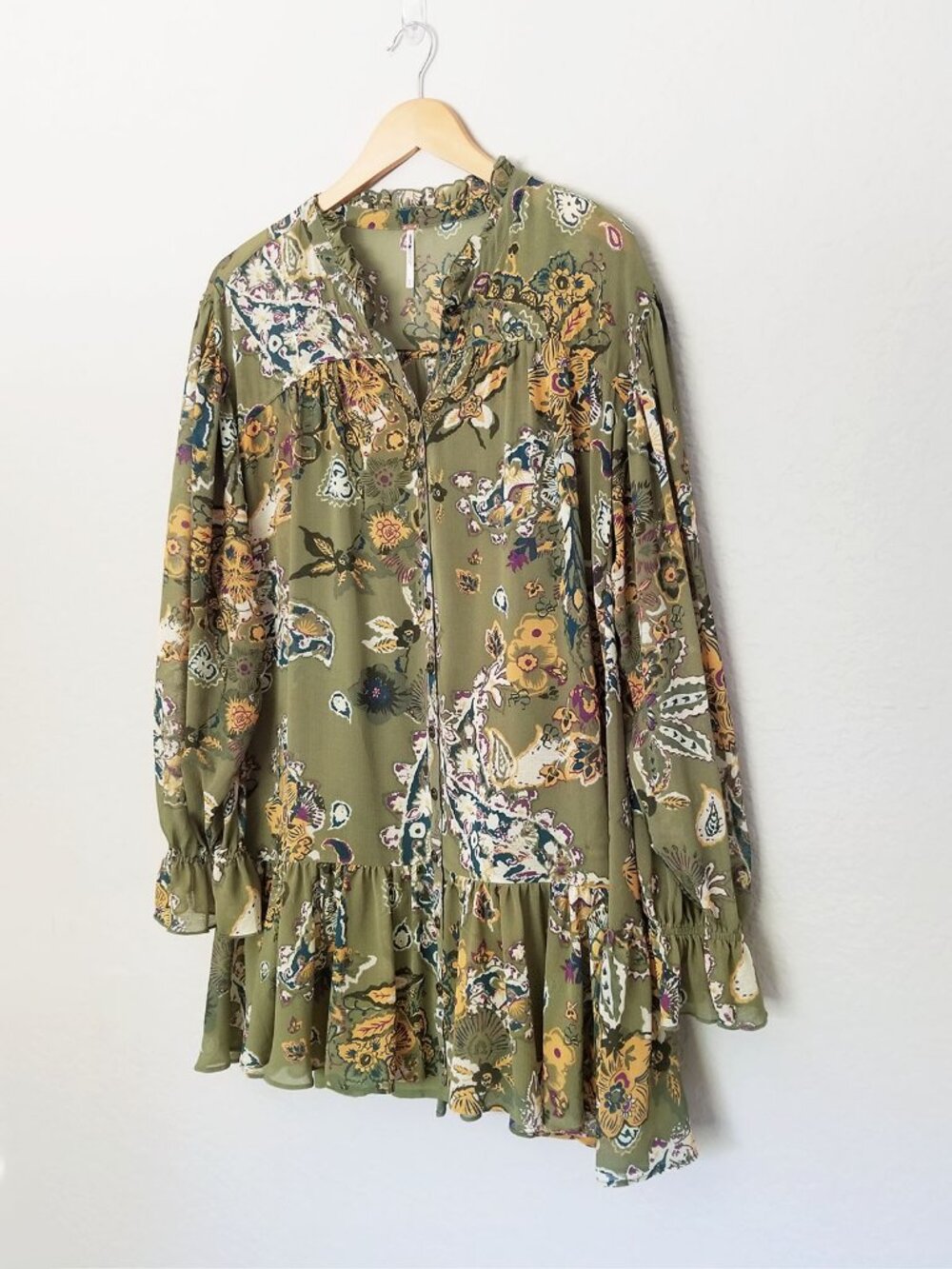 Free People Ibiza Nights Mini Dress Size S Natural Sage Green Button Front $148 - Picture 4 of 16